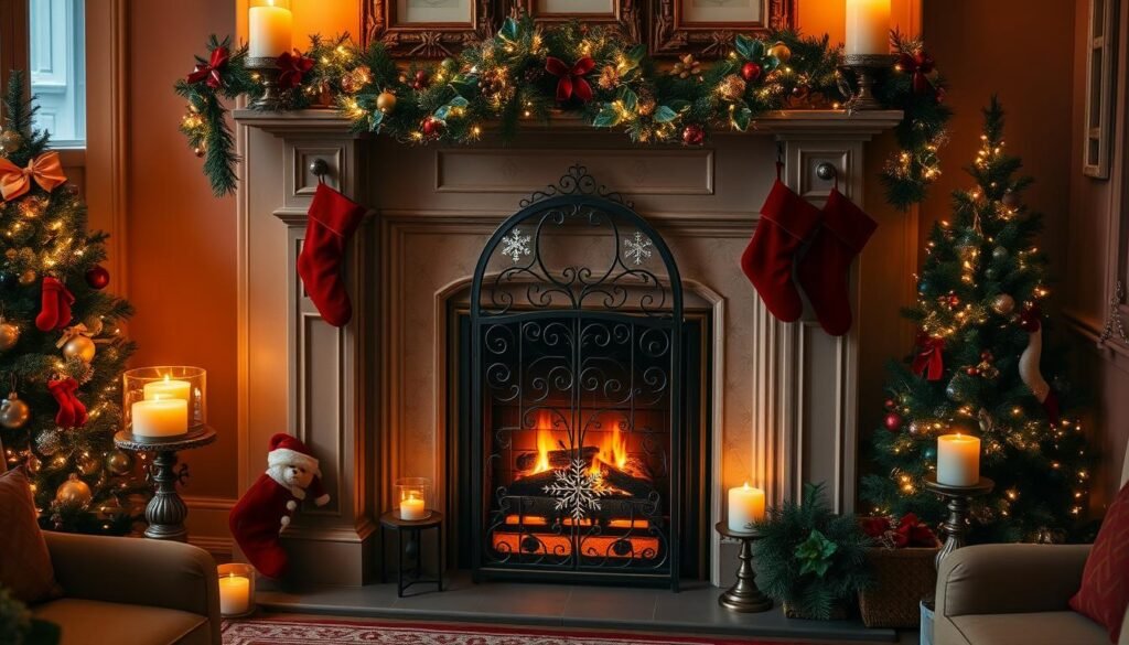 christmas fireplace screens